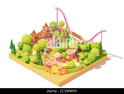 Vector isometric amusement park map Stock Vector