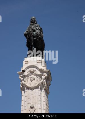 Marquis of Pombal statue in Pombal Square. Governor of Lisbon from 1750 to 1777..Against  clear blue sky Stock Photo