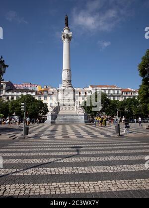 King Pedro IV Square with the Column of Pedro IV monument to King Peter IV of Portugal  Lisbon Stock Photo