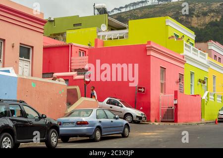 Cape Town,South Africa November 04 2018, kids playing outside the houses in bo kaap district with colorful houses Stock Photo