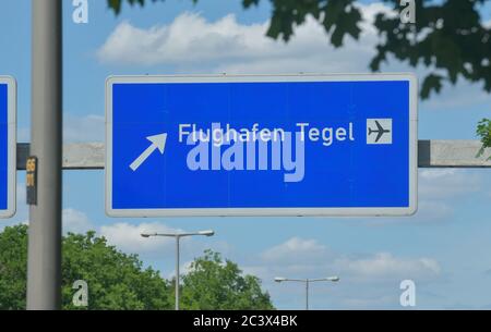 Autobahnschild, airport, Tegel, Reinickendorf, Germany, Flughafen, Deutschland Stock Photo