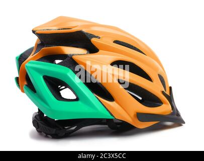 Multicolor bicycle helmet. Isolated on white background with shadow Stock Photo