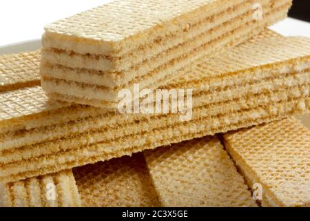 Rectangle shape wafer biscuit. Food background. Stock Photo