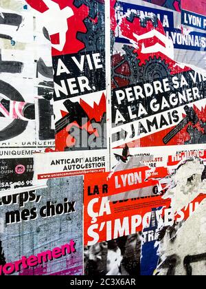 Political posters, Lyon, Rhone, Auvergne Rhone-Alps region, France Stock Photo