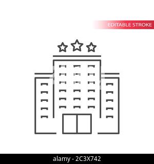 Hotel building thin line vector icon. Outline hotel, editable stroke. Stock Vector