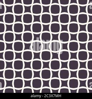 Vector seamless pattern. Abstract rounded square grid background. Monochrome hand drawn geometric illustration. Modern classic check. Wall coverings Stock Vector