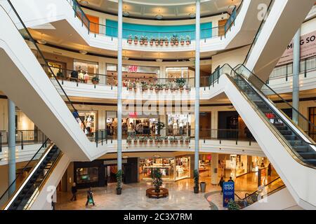 Portland, Oregon, USA - April 27, 2018 : The view of Pioneer Place, shopping mall, in downtown Portland Stock Photo