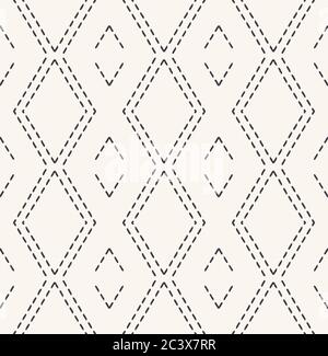Decorative running stitch embroidery pattern. Victorian diamond needlework seamless vector background. Hand drawn ornamental textile print. Ecru cream Stock Vector