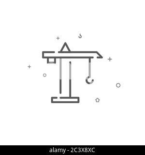 Construction crane simple vector line icon. Construction and repair symbol, pictogram, sign. Light background. Editable stroke. Adjust line weight. Stock Vector