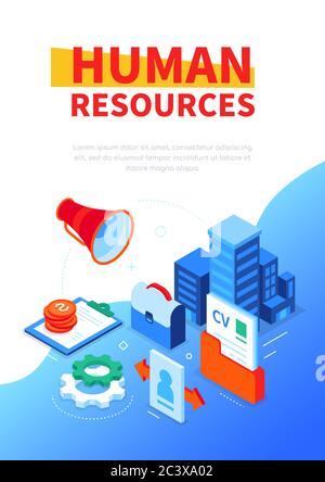 Human resources - modern colorful isometric web banner Stock Vector