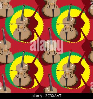 seamless double bass pattern with bow on red background. Vector image Stock Vector