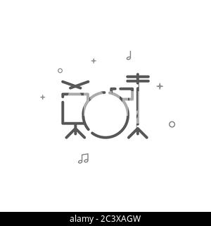 Drum kit simple vector line icon. Drummer symbol, pictogram, sign. Light background. Editable stroke. Adjust line weight. Stock Vector