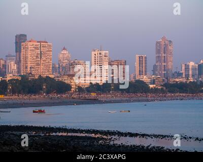 Mumbai skyline view from Marine Drive in Mumbai, India. Stock Photo