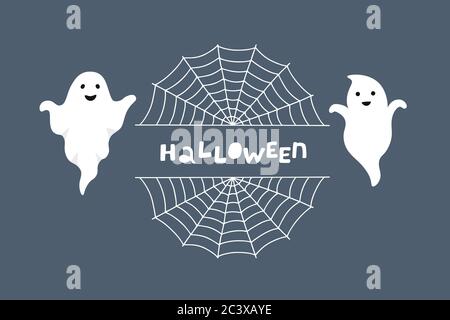 Halloween greeting card. Night background with ghosts and cobwebs Stock Vector