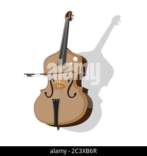 double bass and bow on an isolated white background. Vector image. Stock Vector