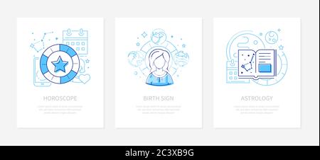 Astrology concept - line design style banners set Stock Vector