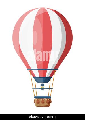 Hot air balloon isolated on white. Vintage air transport. Aerostat with basket. Flat vector illustration Stock Vector