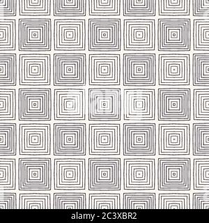 Seamless vector pattern. Hand drawn square tile shapes. Repeating geometrical background. Monochrome surface design textile swatch. Modern black white Stock Vector