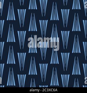 Modern indigo blue geometric hand drawn triangles. Repeating abstract background. Ornamental monochrome geo. Trendy surface design textile. All over Stock Vector