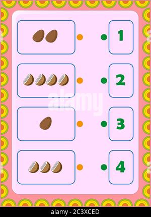 Preschool and toddler math with coconut and potato design Stock Vector