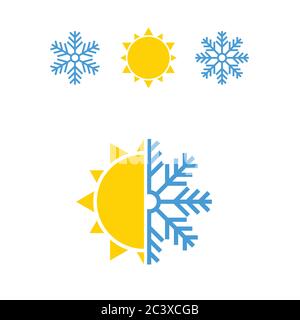 snowflake and sun icon vector illustration in colorful Stock Vector
