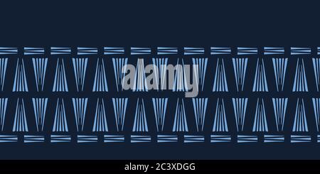 Modern indigo blue geometric hand drawn triangles border pattern. Repeating abstract background. Ornamental monochrome edging. Trendy geo washi tape Stock Vector