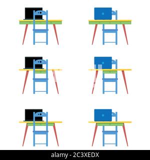 table and blue chair with laptop vector illustration Stock Vector