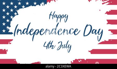 Happy 4th of July USA Independence Day greeting card with waving american national flag and hand lettering text design. Vector illustration. Stock Vector