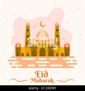 Eid mubarak greeting poster flat illustration, vector, editable Stock Vector