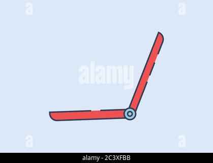 Red laptop side view semi flat RGB color vector illustration Stock Vector