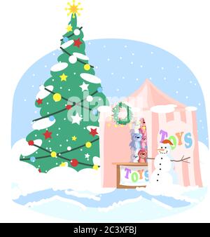 Christmas kiosk semi flat RGB color vector illustration Stock Vector
