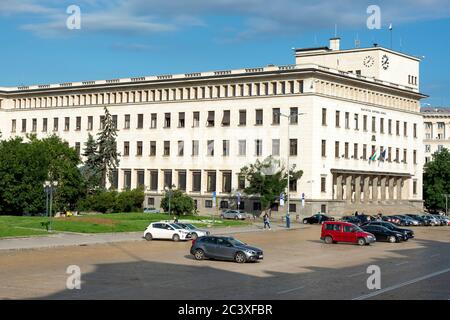 General view of the Bulgarian National Bank building at Battenberg Square in the capital city of Sofia as the central bank in Bulgaria Stock Photo
