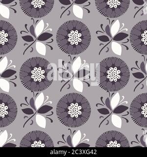 Seamless pattern floral ethnic bloom motif persian style. Hand drawn folk art flower textile. Trendy boho folkloric all over print.  Stock Vector