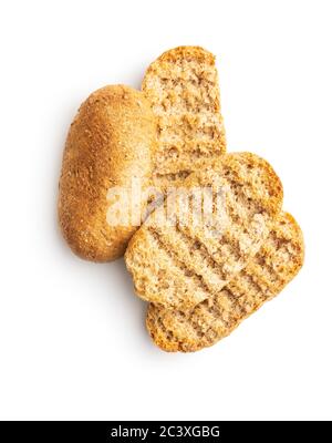 Rusk bread. Dried crispbread isolated on white background. Stock Photo