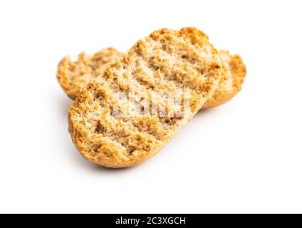 Rusk bread. Dried crispbread isolated on white background. Stock Photo