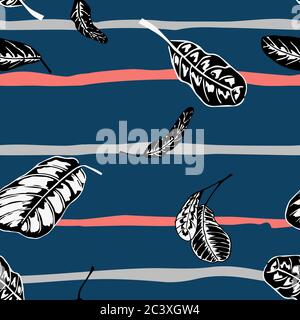 Floating Leaves and Stripes Seamless Vector Pattern Stock Vector