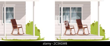 Empty patio with armchairs semi flat RGB color vector illustration set Stock Vector