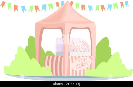 Pop corn stall semi flat RGB color vector illustration Stock Vector