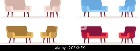 Colorful furniture semi flat RGB color vector illustration set Stock Vector
