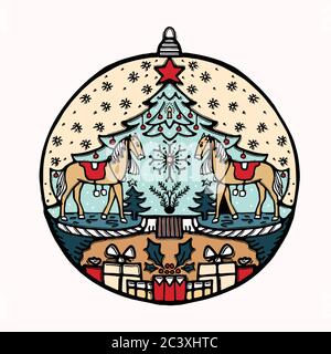 Hand drawn Christmas bauble ornament motif. Isolated festive ball deco design element. Cute winter holidays clip art icon. Festive retro vector Stock Vector