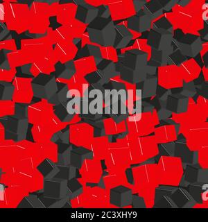 Red and Black Cubes Seamless Pattern, 3D Illustration Stock Vector