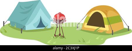 Campsite semi flat vector illustration Stock Vector