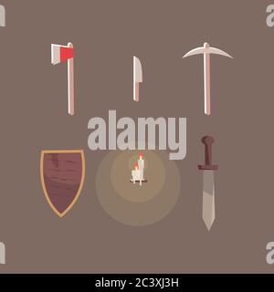 Escape room accessories semi flat RGB color vector illustrations set Stock Vector