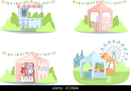 Street market stands semi flat RGB color vector illustrations set Stock Vector