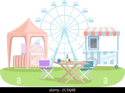 Snack stalls semi flat RGB color vector illustration Stock Vector