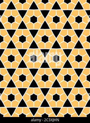Bold hand drawn hexagon quilt. Vector pattern seamless background. Symmetry geometric abstract illustration. Trendy retro geo 1960s style home decor Stock Vector