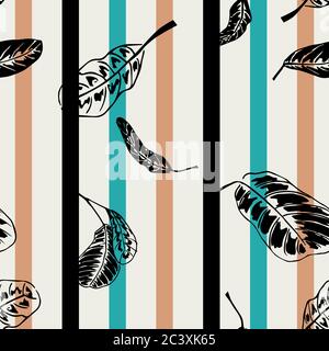 Vector pattern of floating leaves and stripes Stock Vector