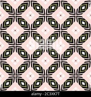 Bold hand drawn cross flower dot quilt. Vector pattern seamless background. Symmetry geometric abstract illustration. Trendy retro geo 1960s style Stock Vector