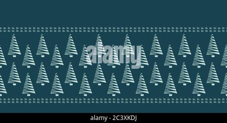 Hand drawn stylized Christmas tree border pattern. Geometric abstract fir forest on green background. Cute winter holiday banner ribbon. Festive yule Stock Vector