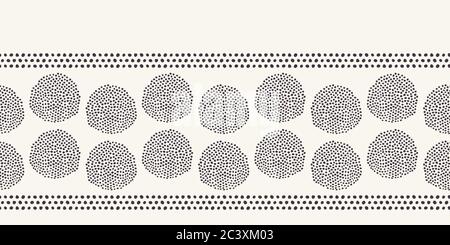 Modern geometric hand drawn seed circle border. Repeating abstract spotty polka dot background. Organic polka dot textured shape. Minimalist surface Stock Vector